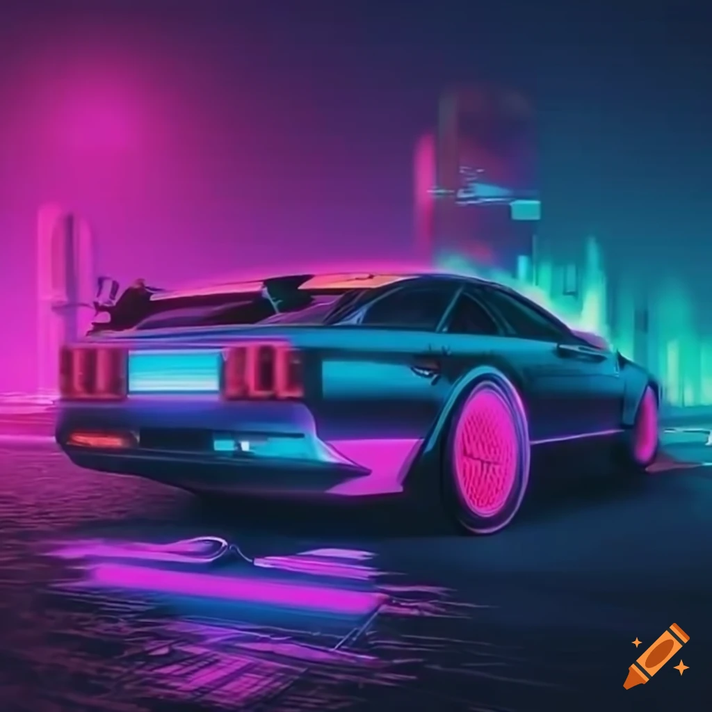 synthwave night driving scene