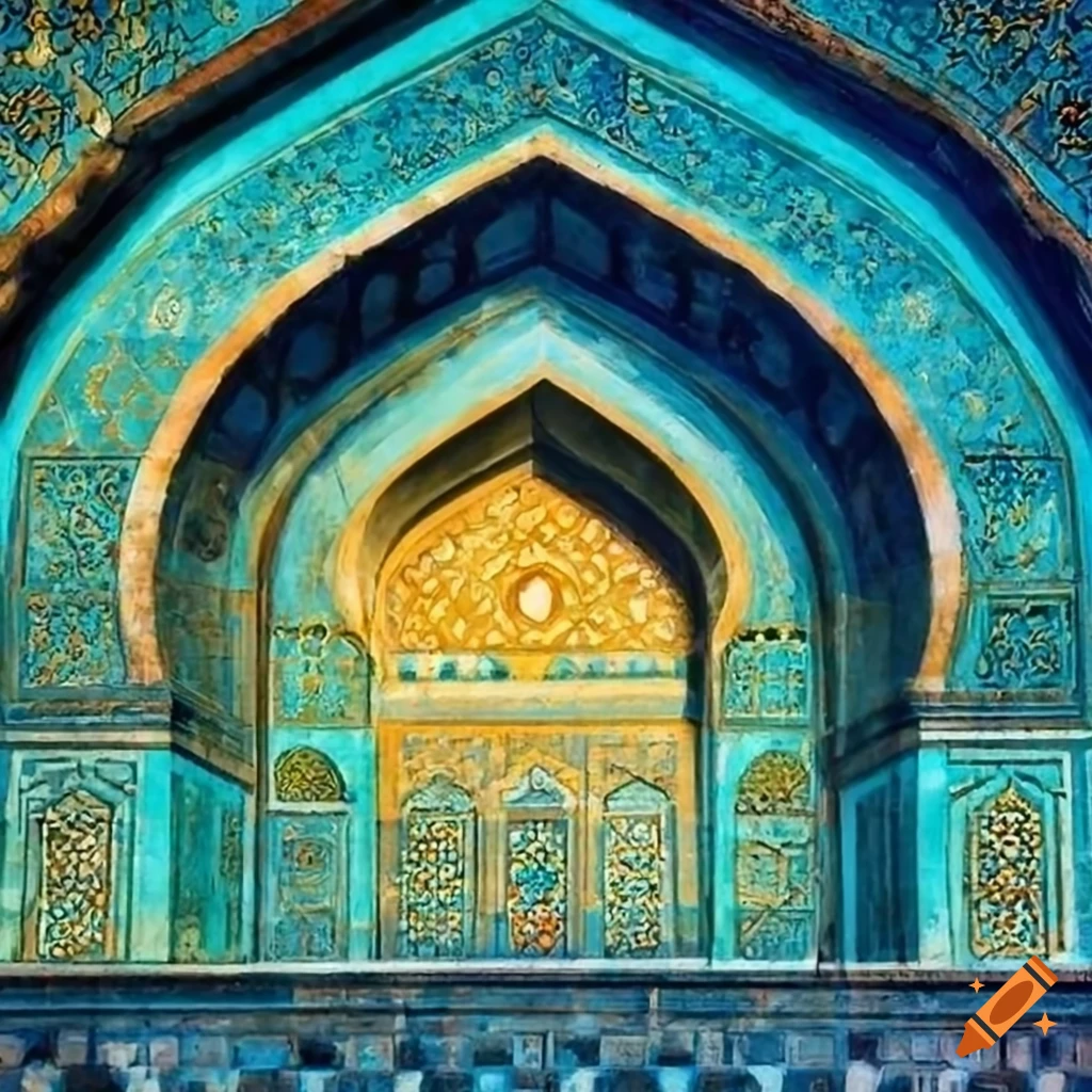Abstract geometric art with arches and mihrab design