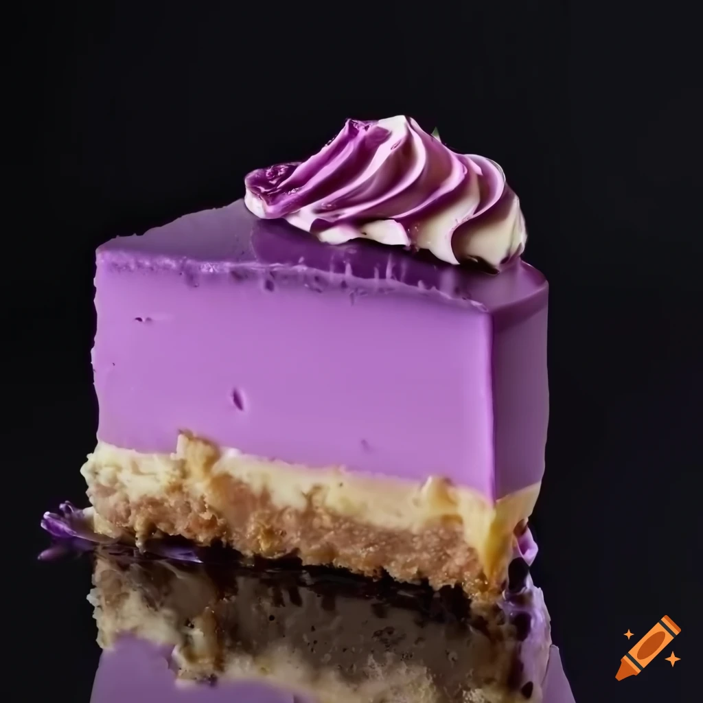 purple cheesecake with whipped cream and drizzle