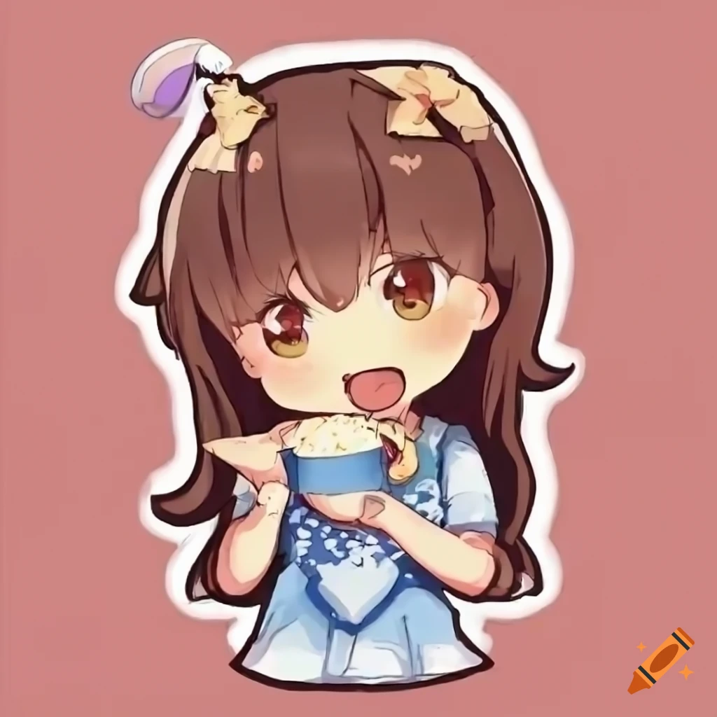 Cute chibi anime girl eating a snack on Craiyon