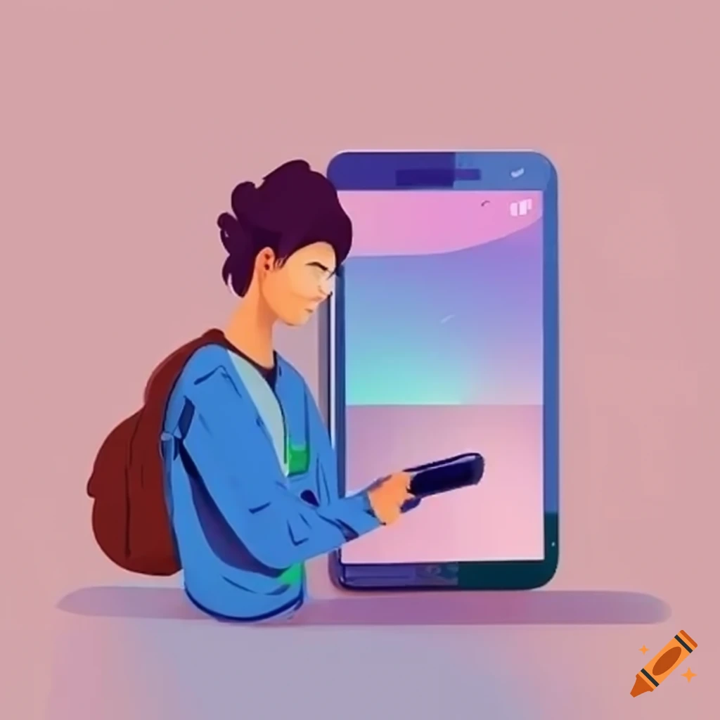 Student using an app on phone in campus on craiyon