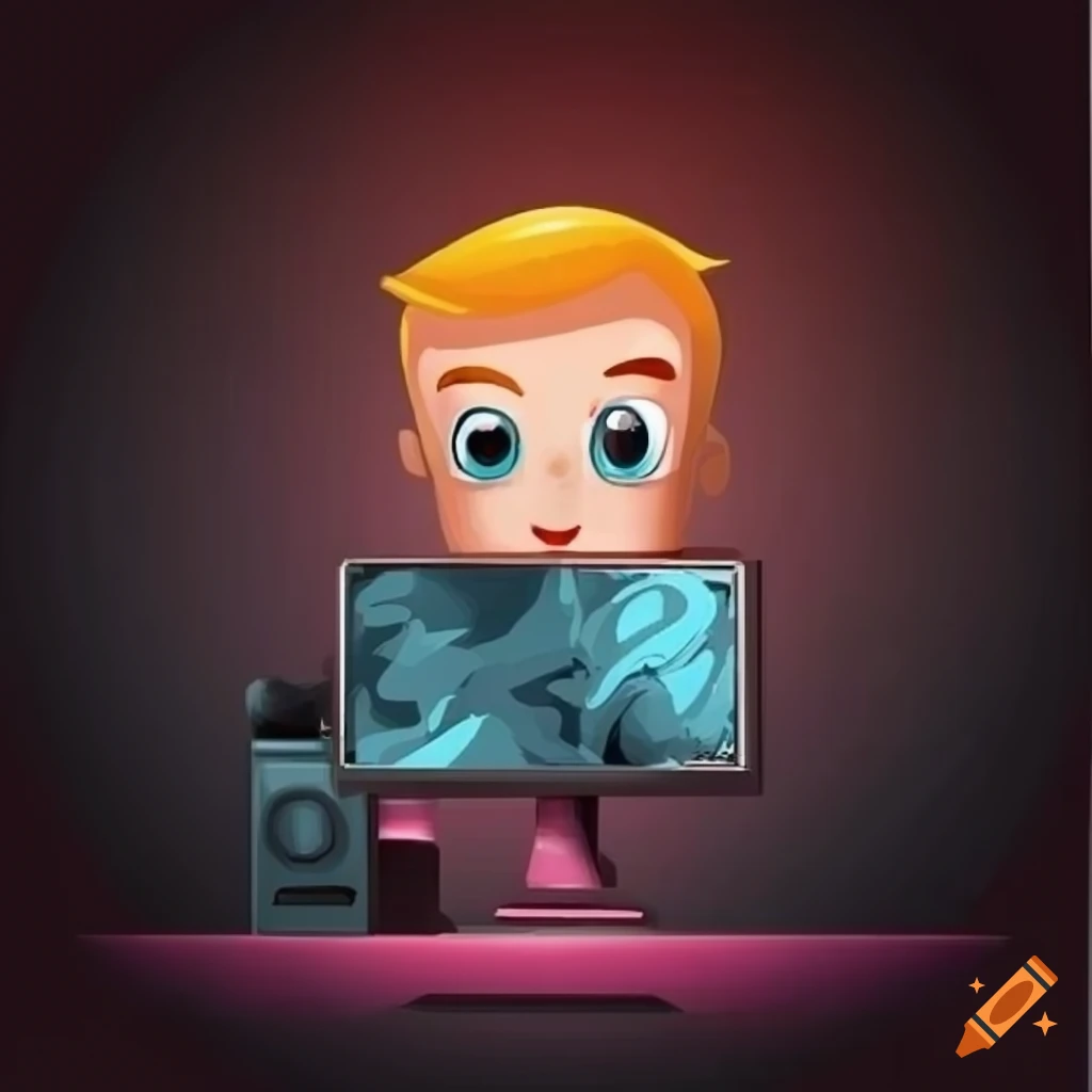 2d game character with computer themed background on craiyon