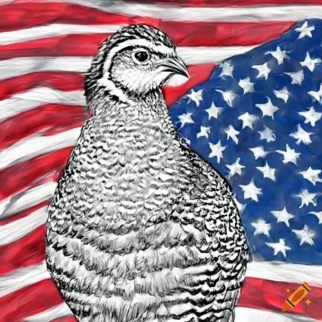 bobwhite bird in front of USA flag