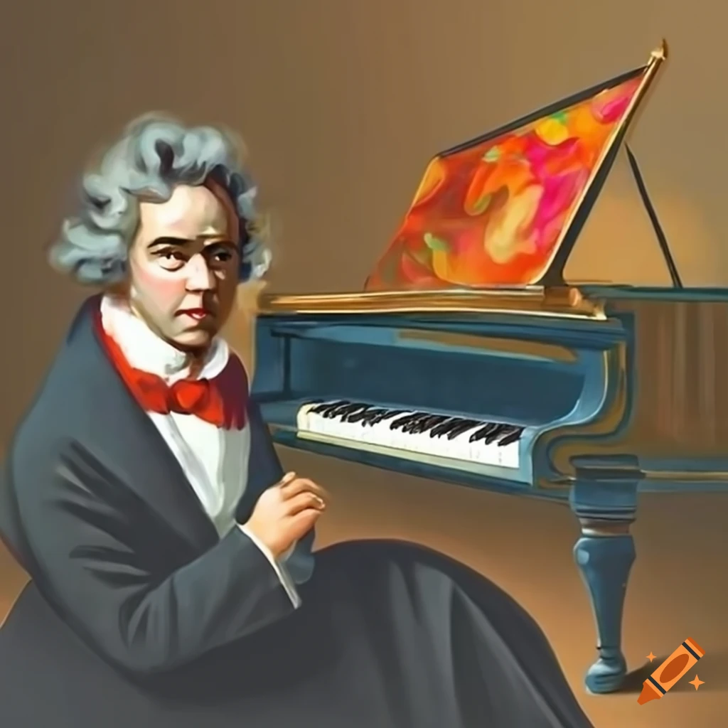artwork of Ludwig Beethoven playing the piano