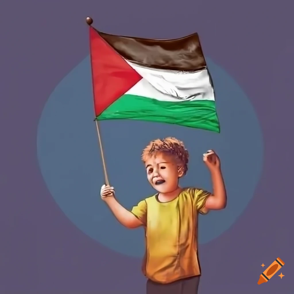 Profile of a man with glasses against a Palestine logo background