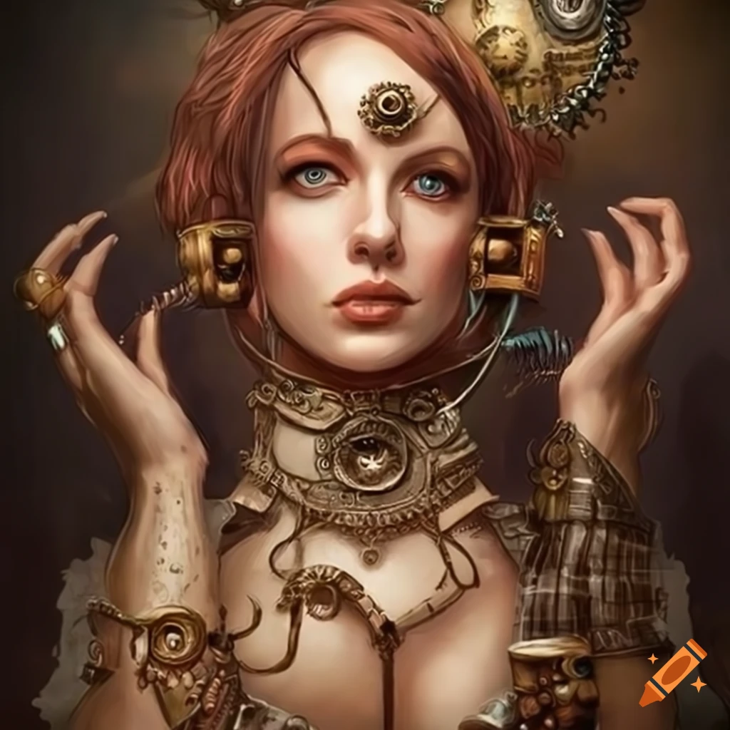 Portrait Beautiful Woman Steampunk Goggles Futuristic Stock Illustration  2209504609