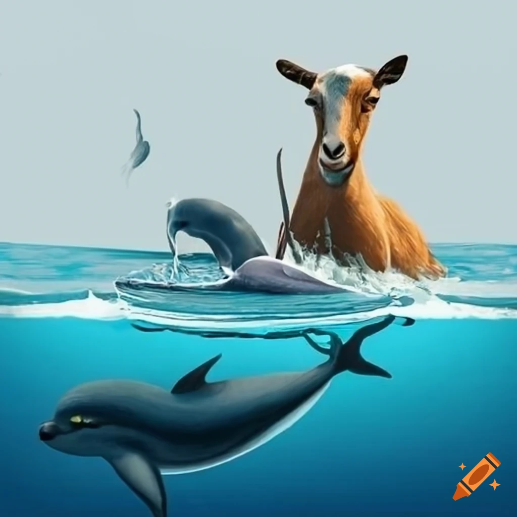 image of a goat and a dolphin in a boat