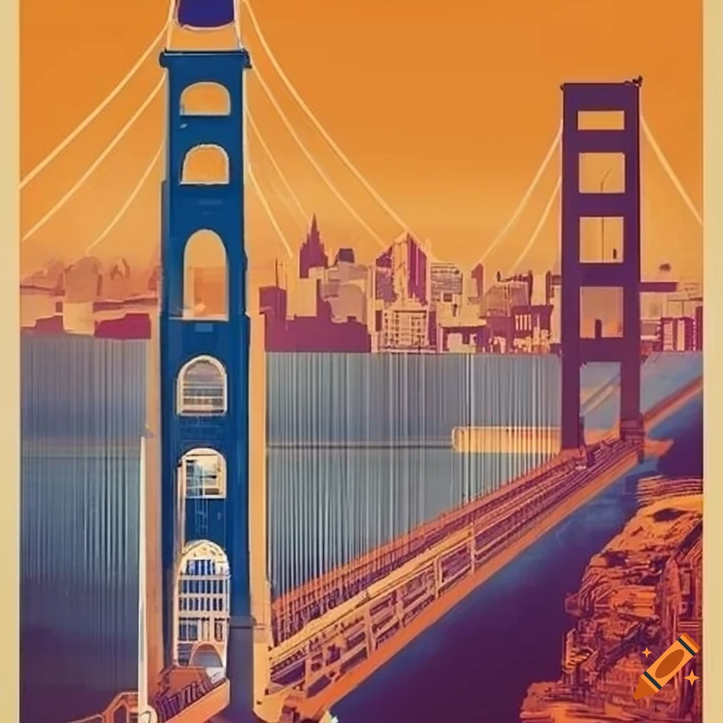 retro-futuristic travel poster of San Francisco