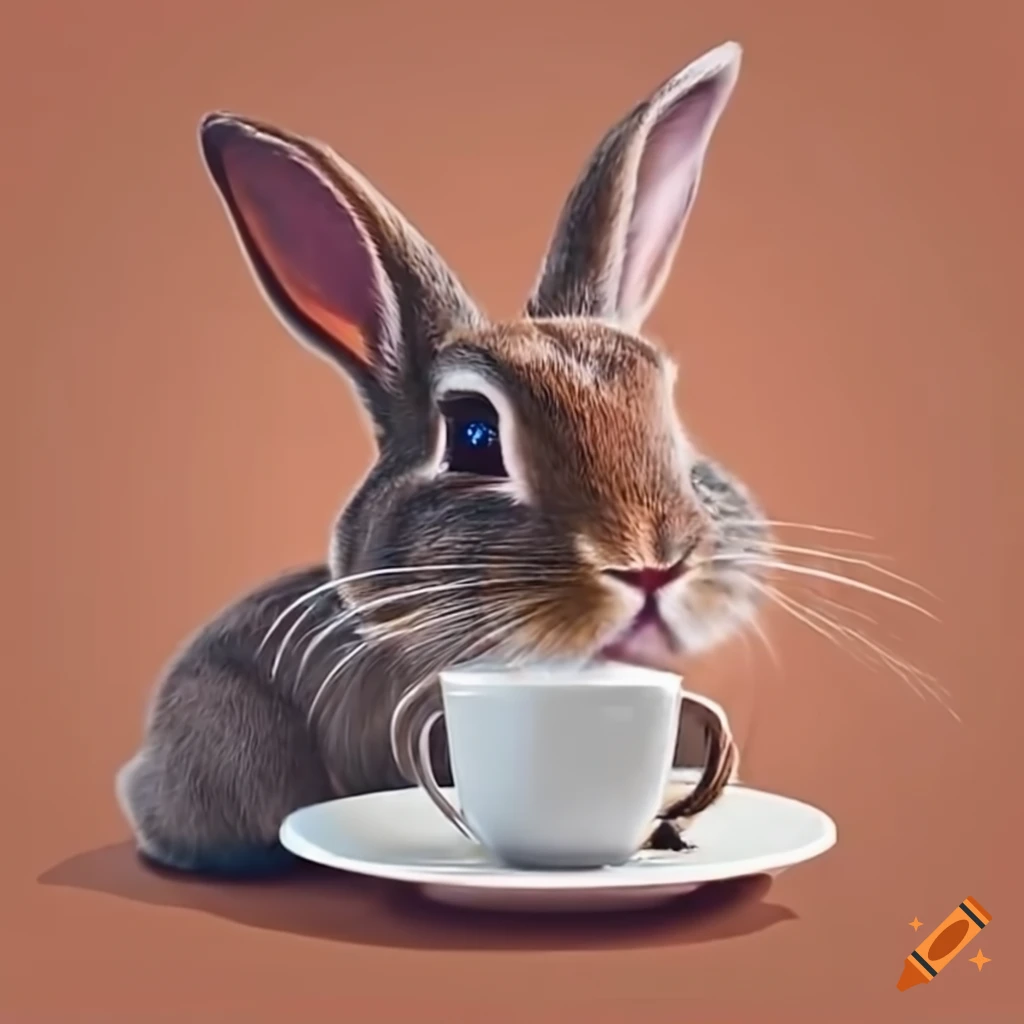 Rabbit enjoying a cup of coffee on Craiyon
