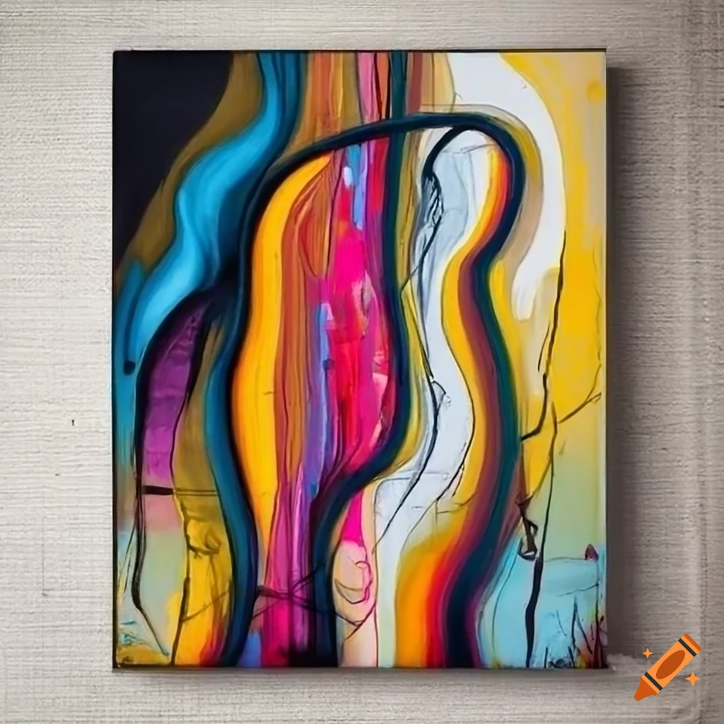Acrylic painting of abstract graffiti on linen