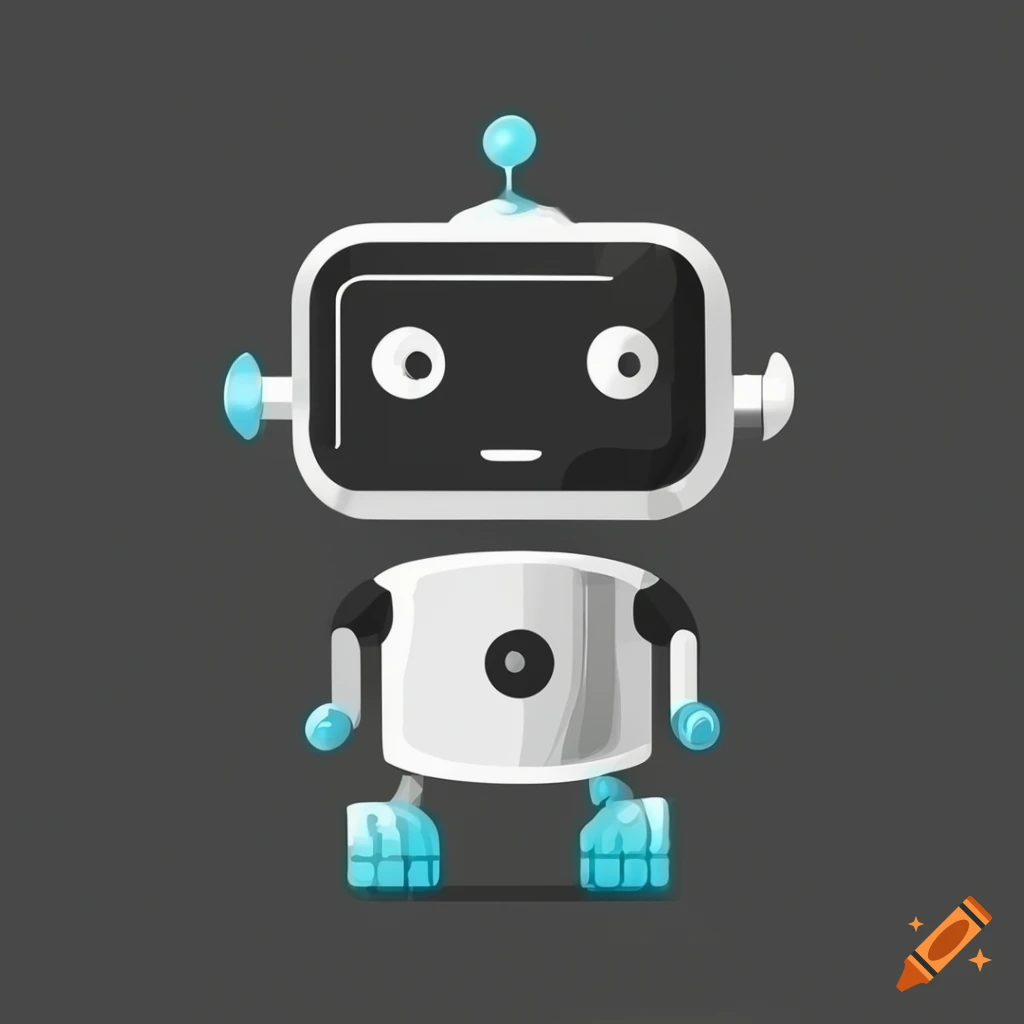 black and white logo design of a cute robot