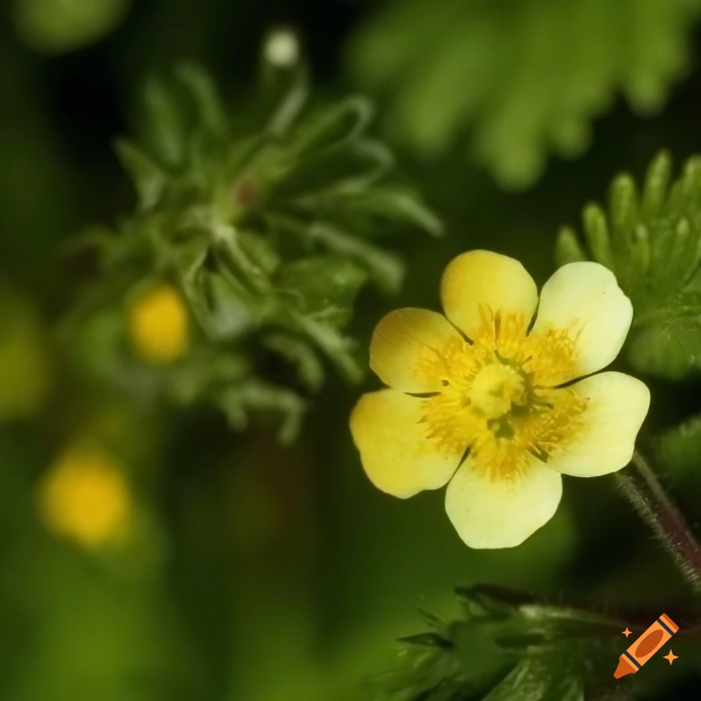close-up of Potentilla anserina flowers and leaves