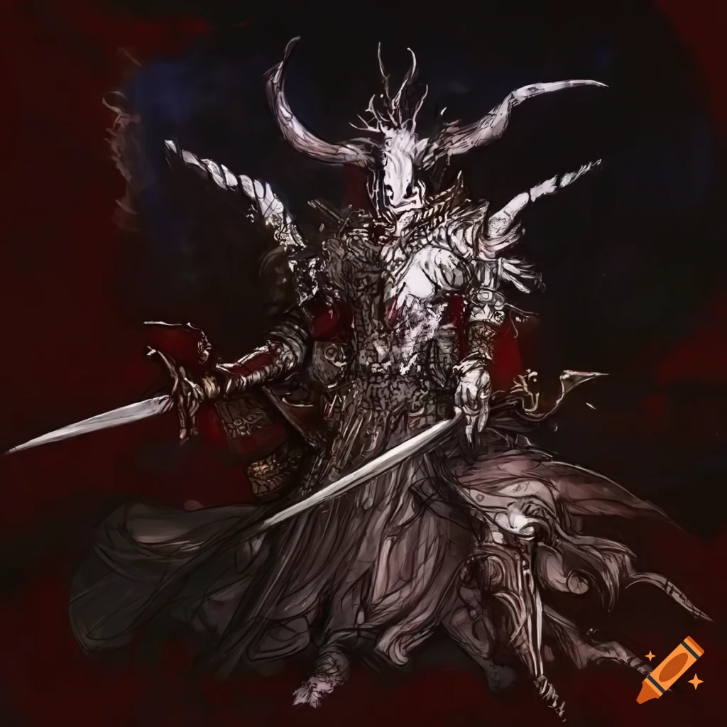 ethereal demon fantasy knight artwork by Yoshitaka Amano