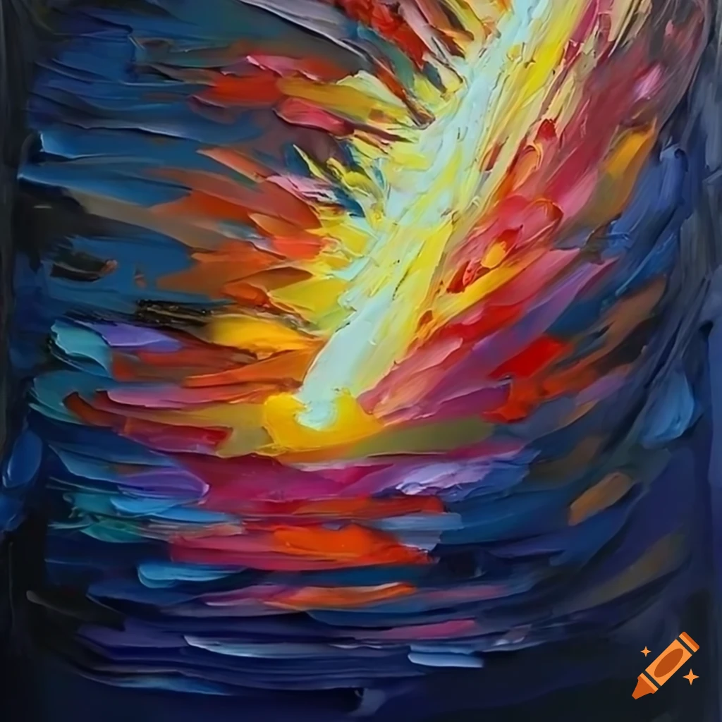 Painting of a knife palette shooting a beam of light on Craiyon