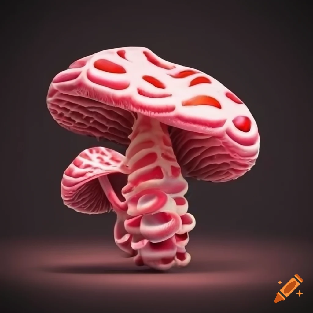 pink spiral mushroom with red top
