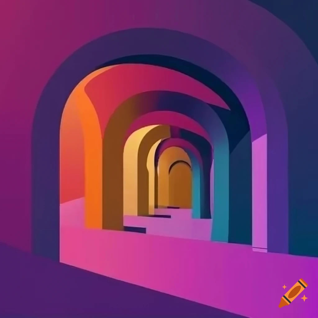 geometric abstract art with architectural arches