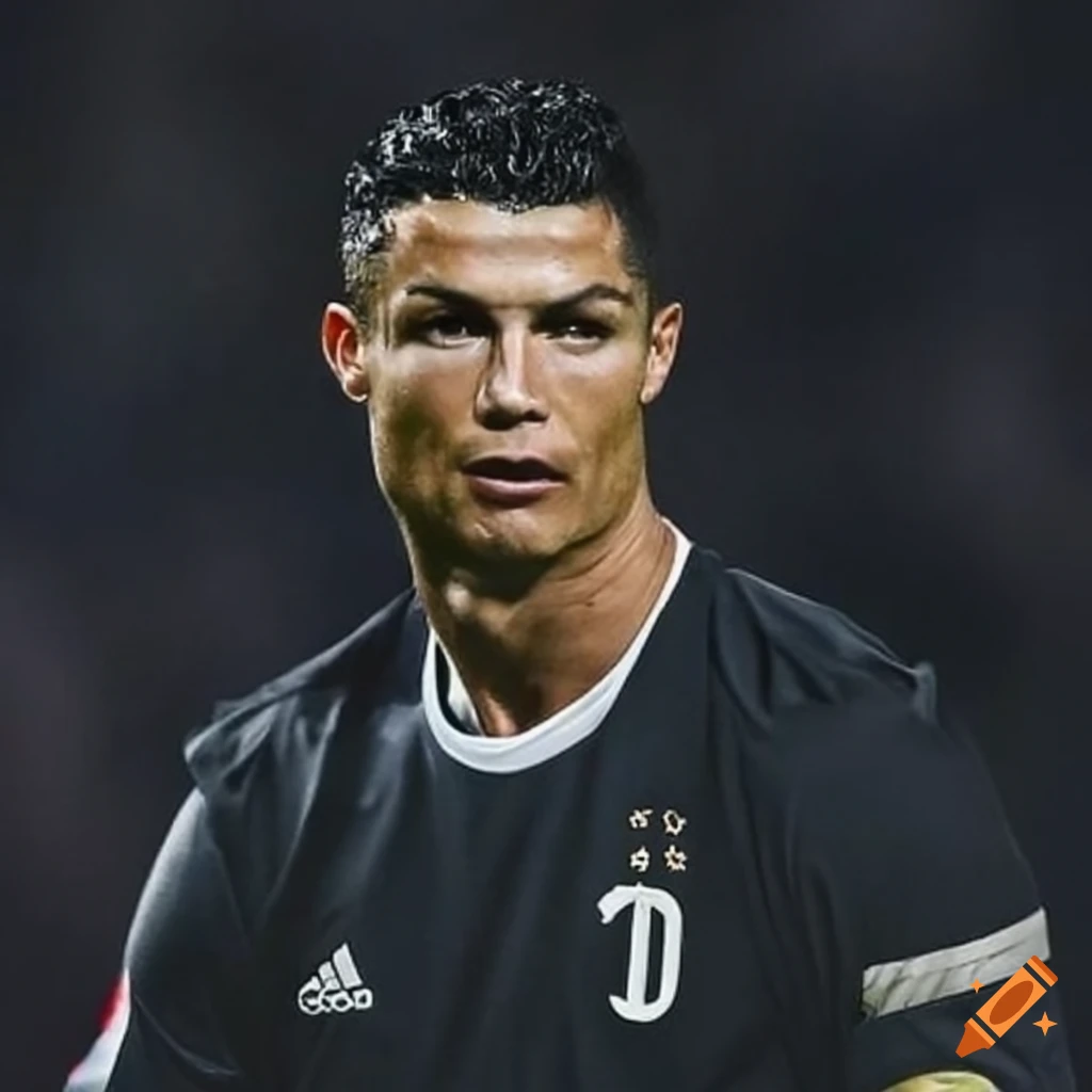 Cristiano Ronaldo de cuerpo completo con una corona y camiseta del