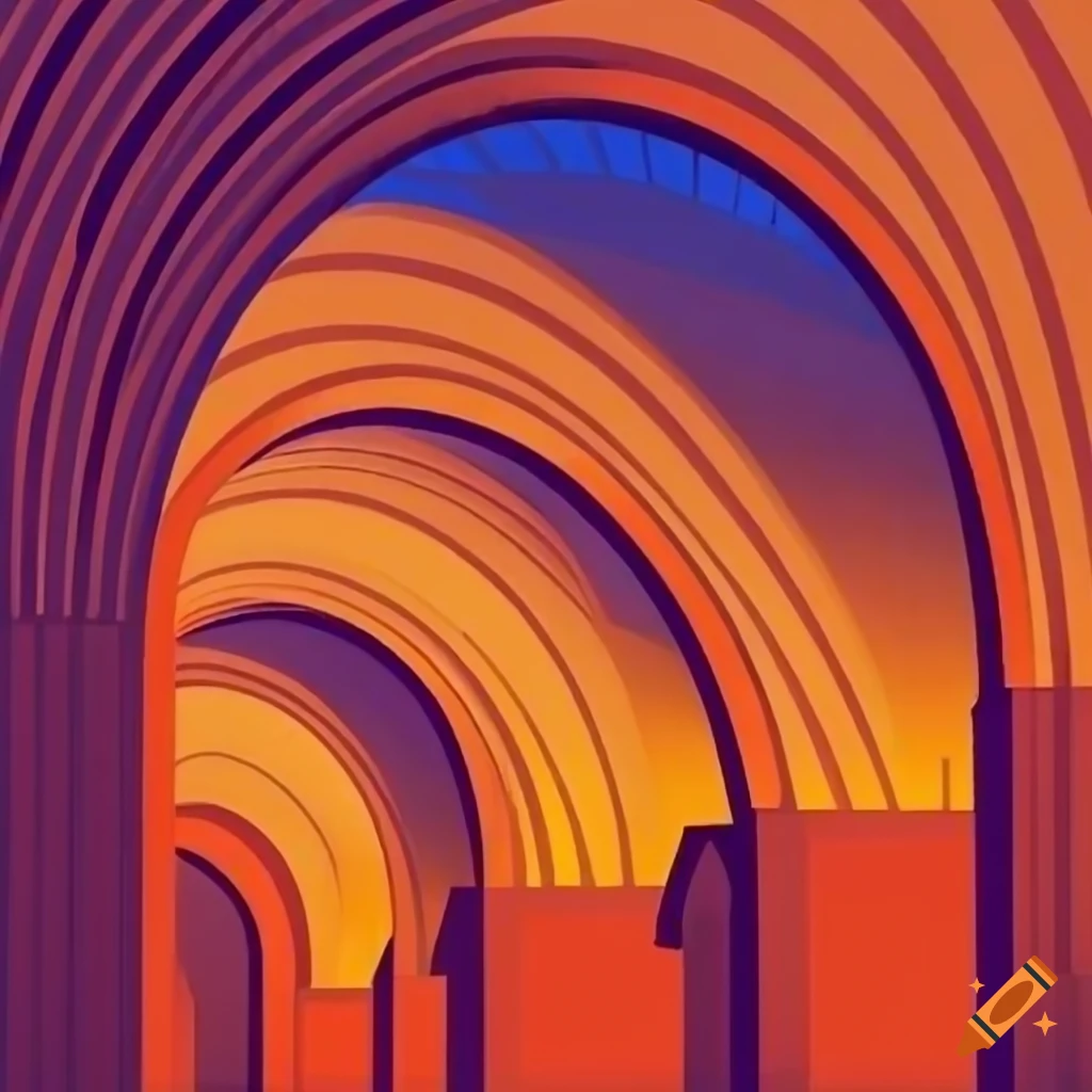 Geometric abstract art with arches and steps
