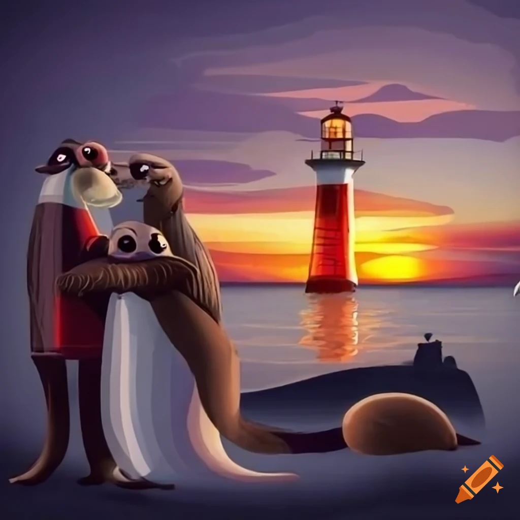 cute otter couple by the lighthouse