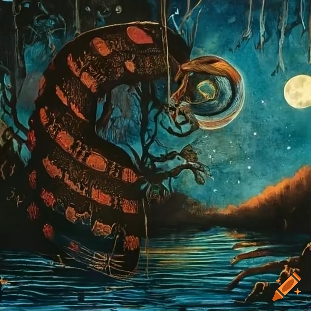 Panoramic artwork inspired by julie heffernan, leonora carrington, and