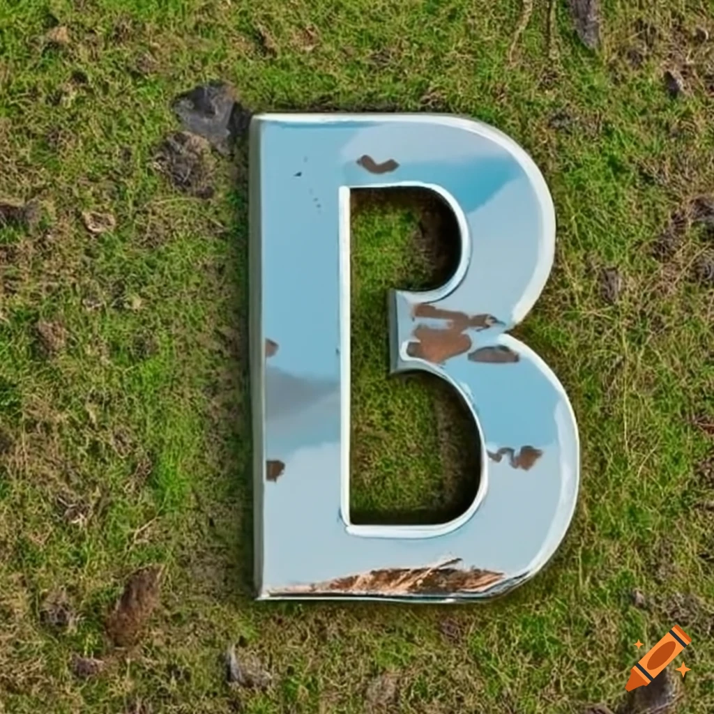 chrome letter P on a grass field background