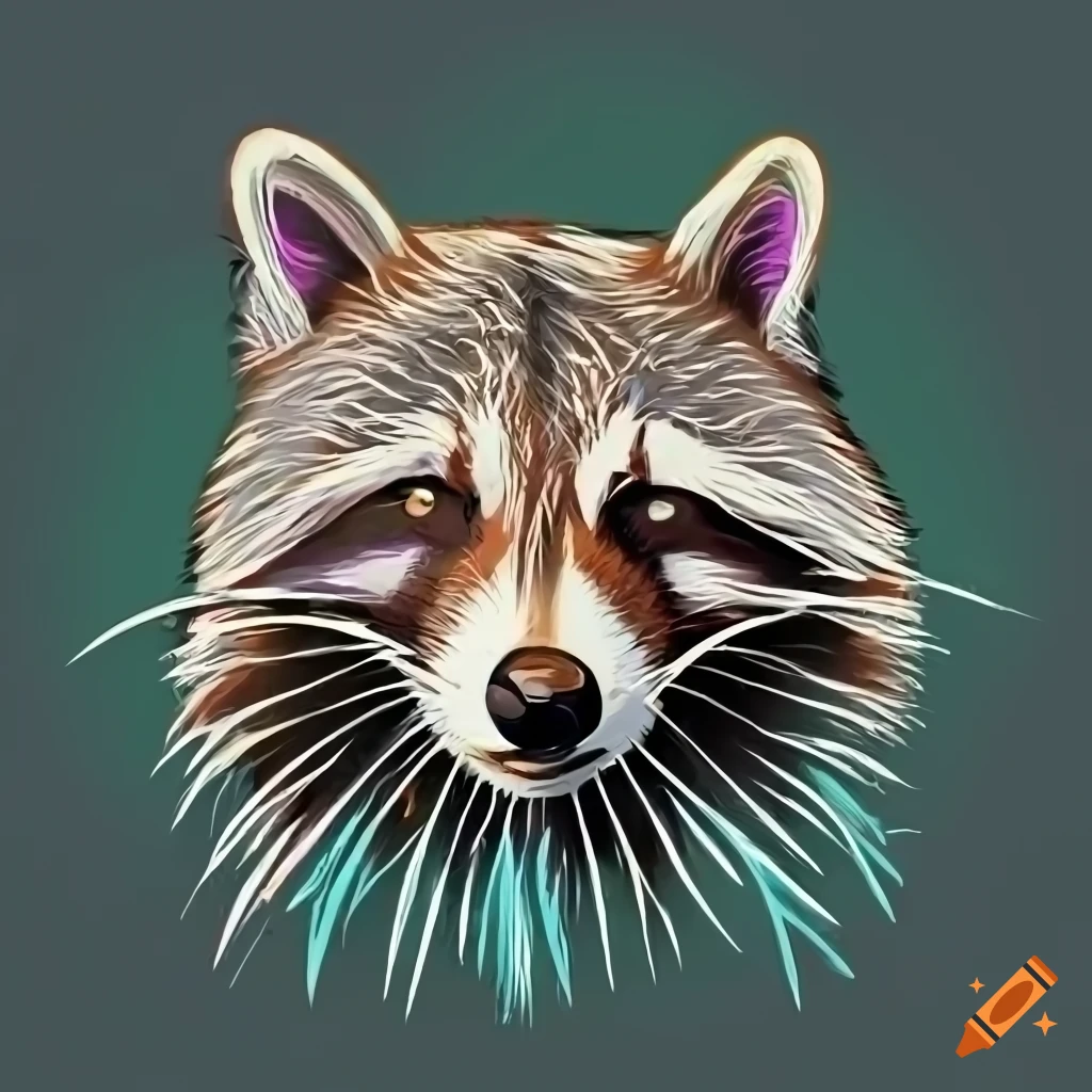 colorful tribal-style raccoon head logo
