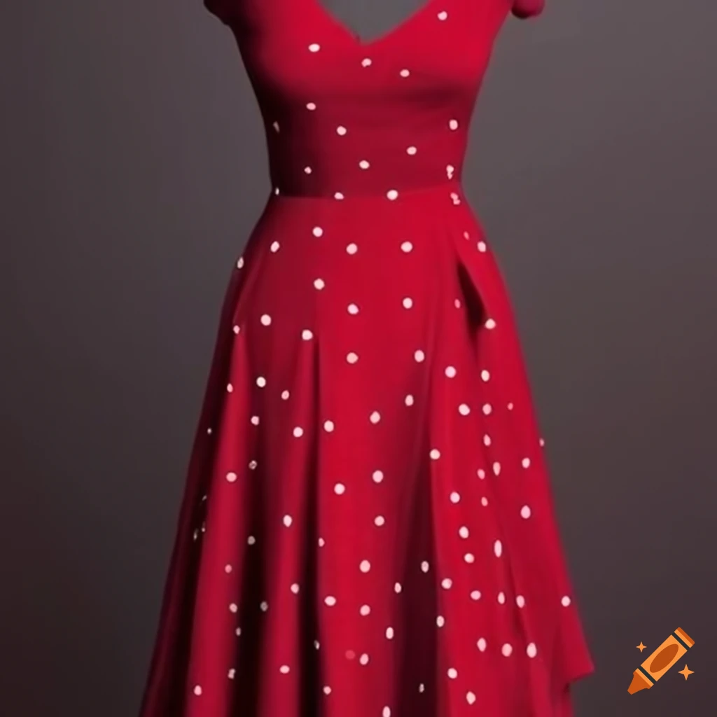 dark red dress with white dots and v-neck