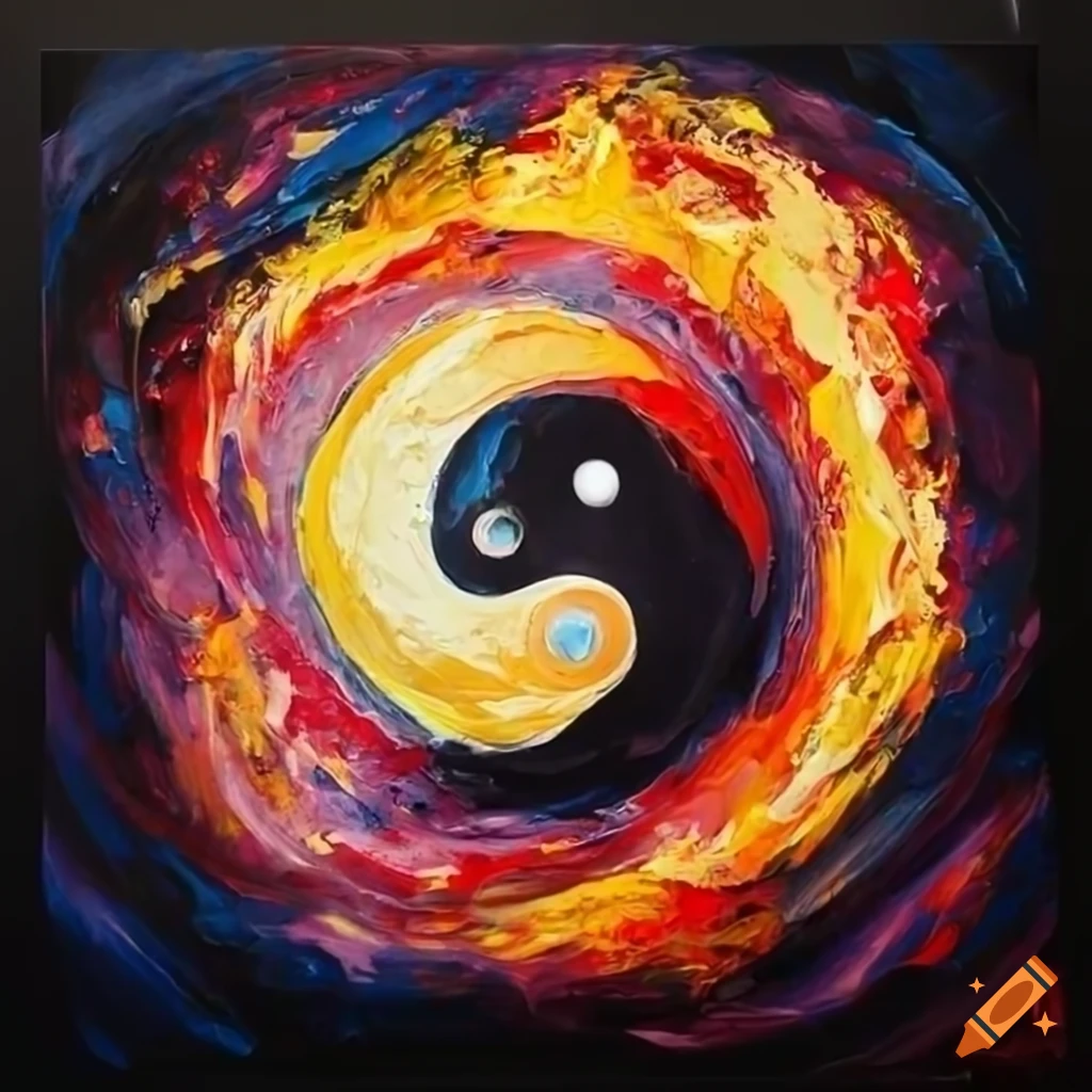 Knife palette painting of spinning yin yang fire on Craiyon