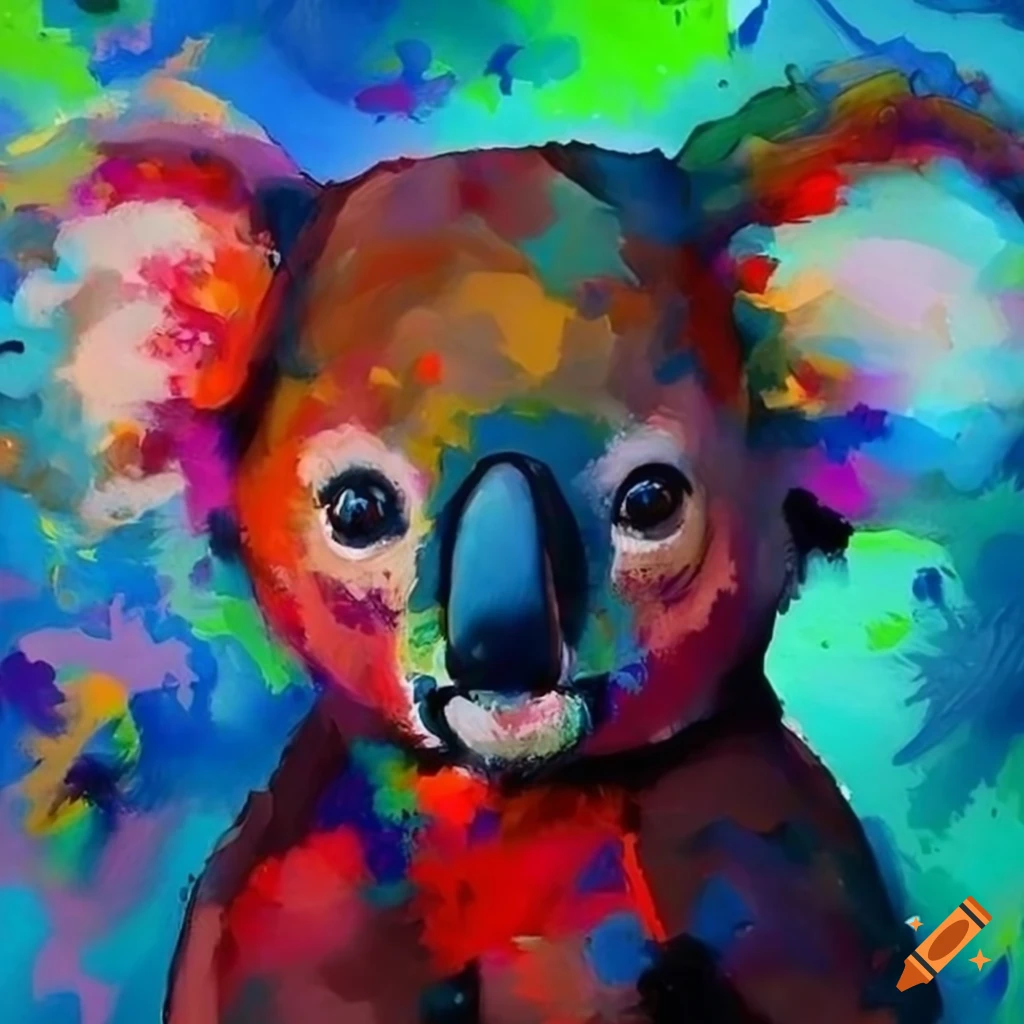 Colorful painting of a koala surrounded by brushstrokes on Craiyon