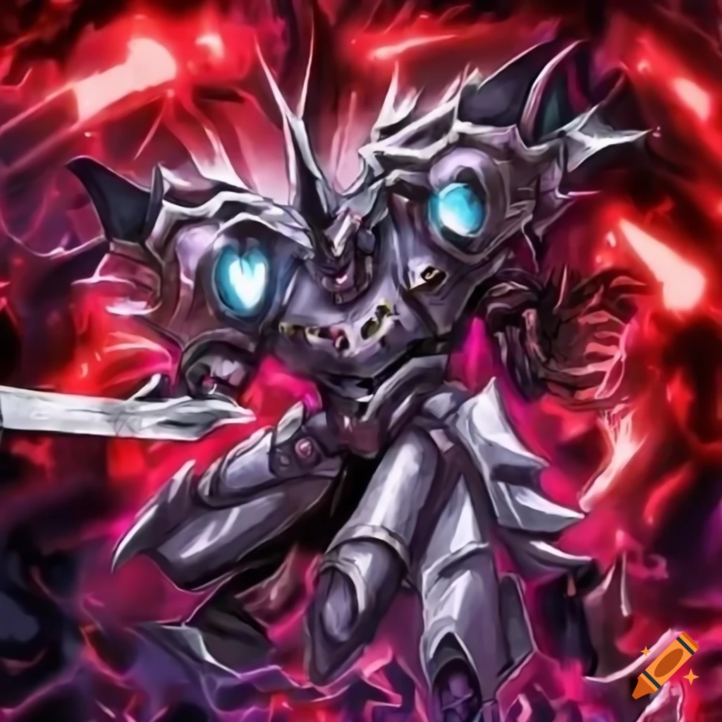 Yugioh style artwork of a powerful chaos soldier with a sword on craiyon