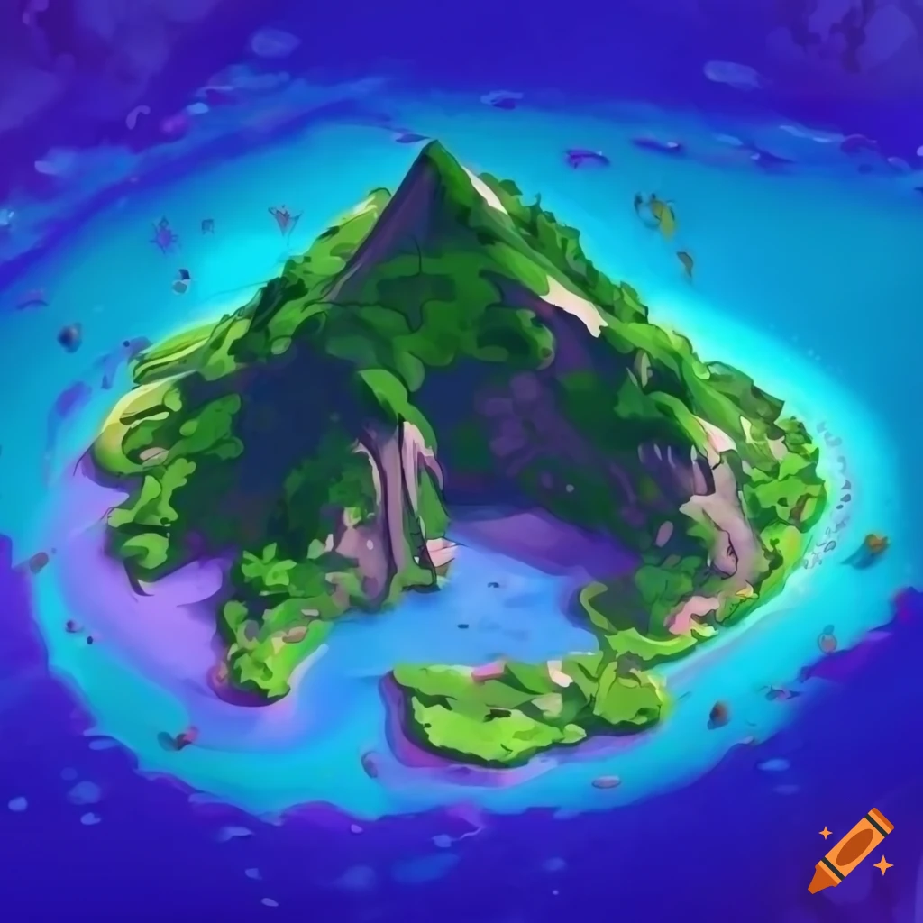 Top view illustration of a triangleshaped island on Craiyon