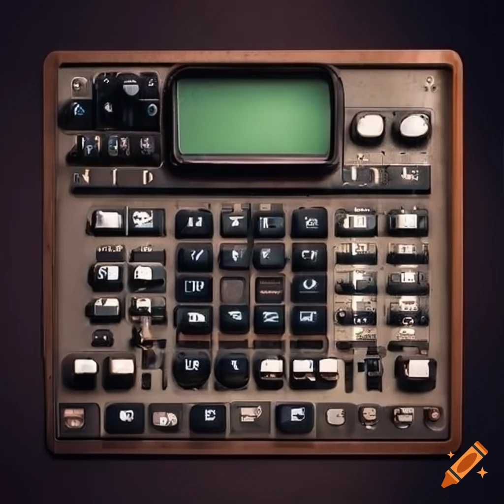 View of a vintage control panel with screen and keypad on Craiyon