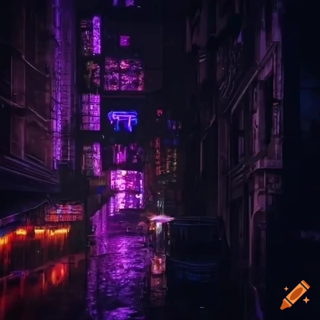 rainy cyberpunk cityscape from a balcony