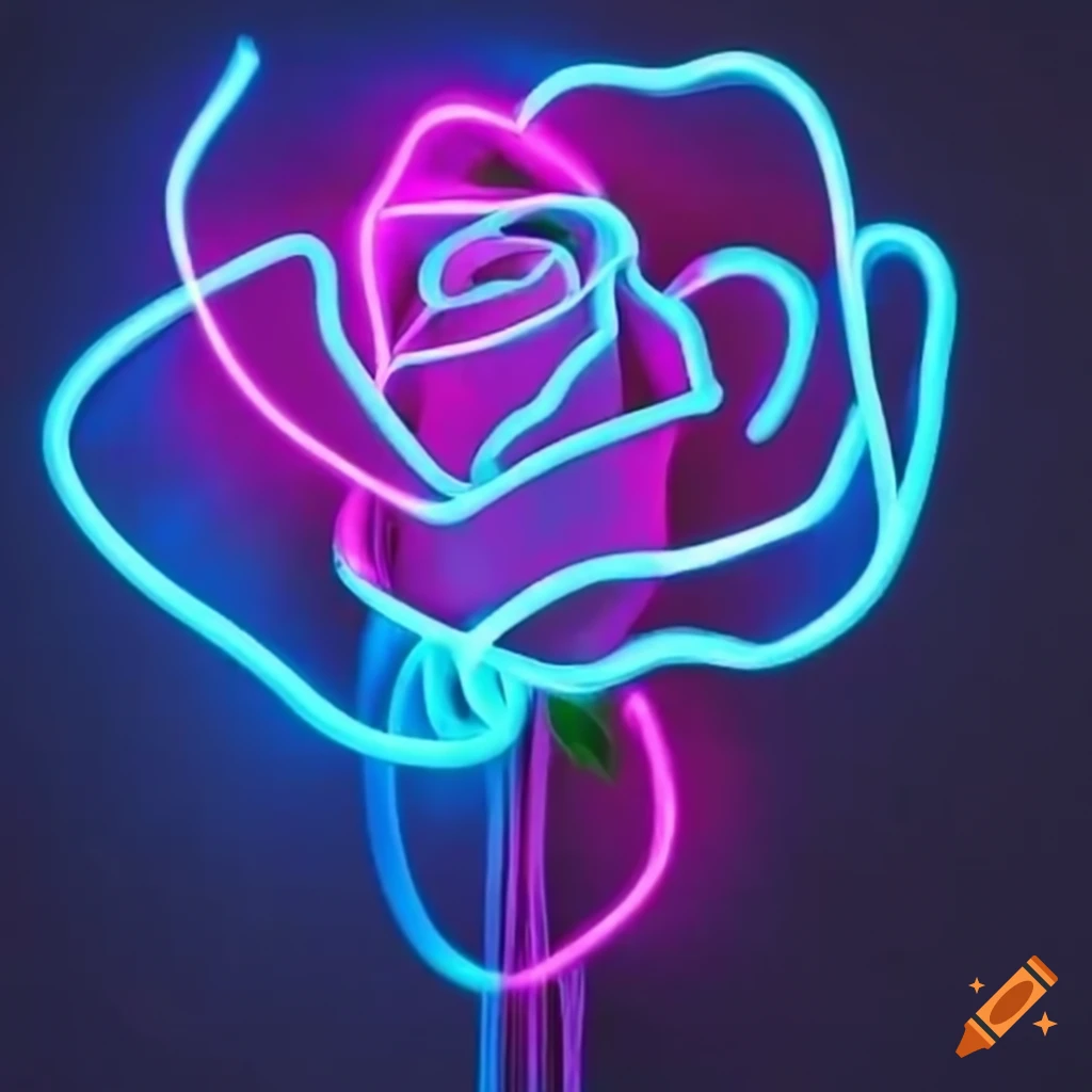 Glowing Neon Rose by Lilia D