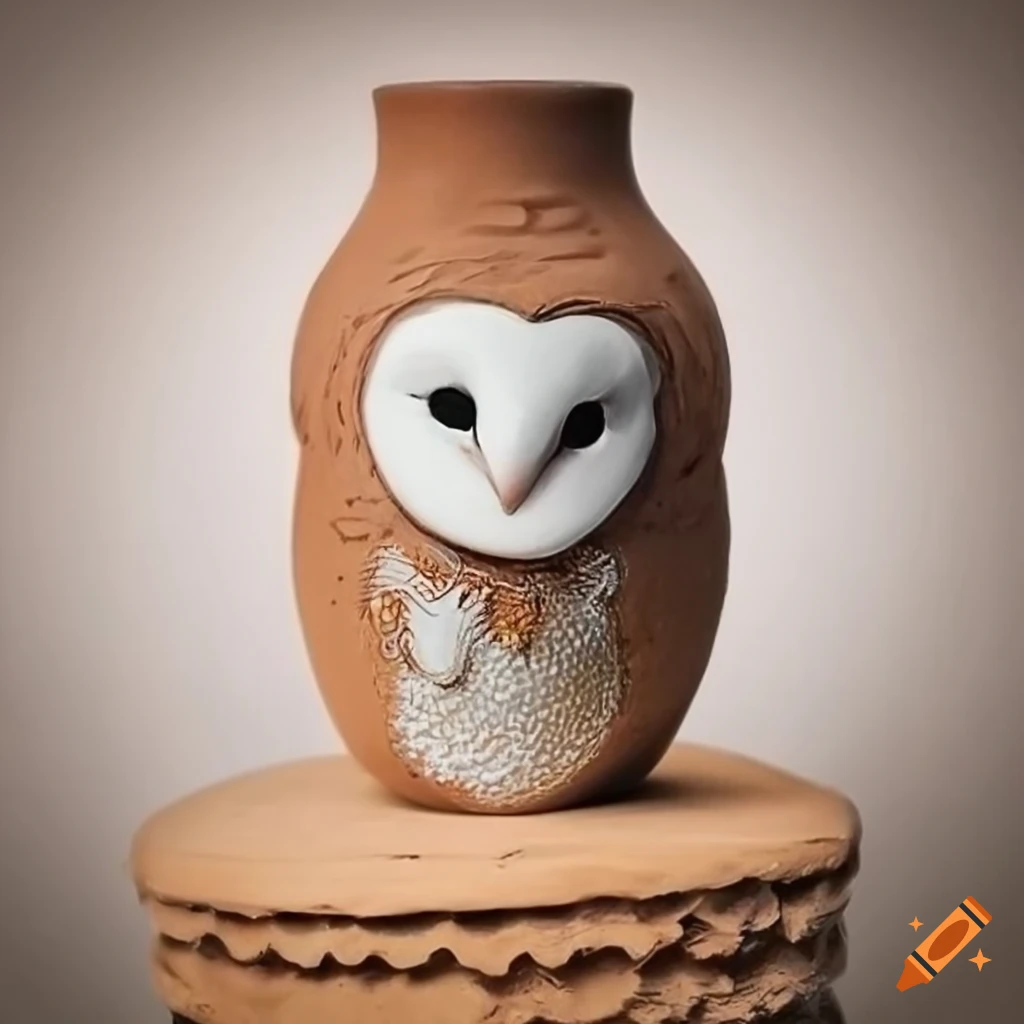 Clay vase in the shape of a tasmanian masked eastern barn owl