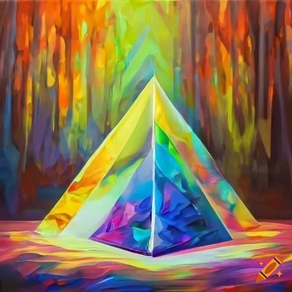 Knife palette painting of a rainbow light beam