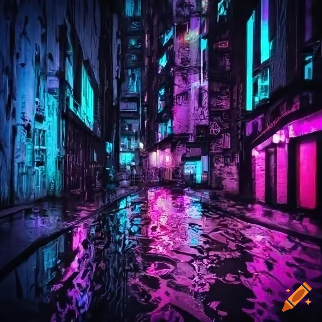 Rainy cyberpunk cityscape from a balcony on Craiyon