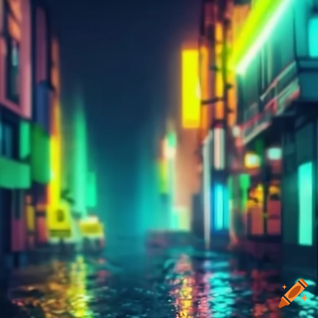 futuristic city street with neon lights and holographic advertisements