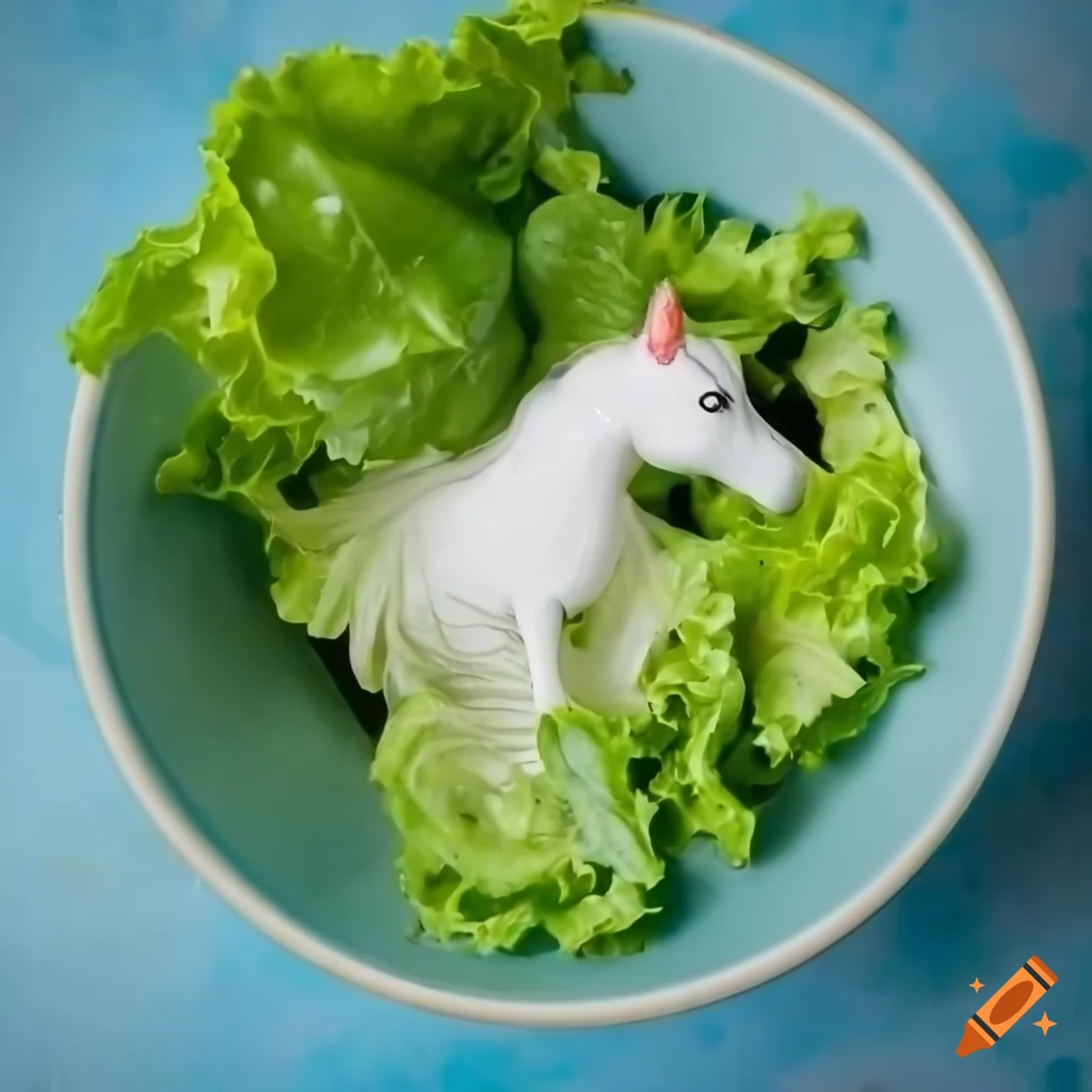 closeup of green salad with hidden unicorns