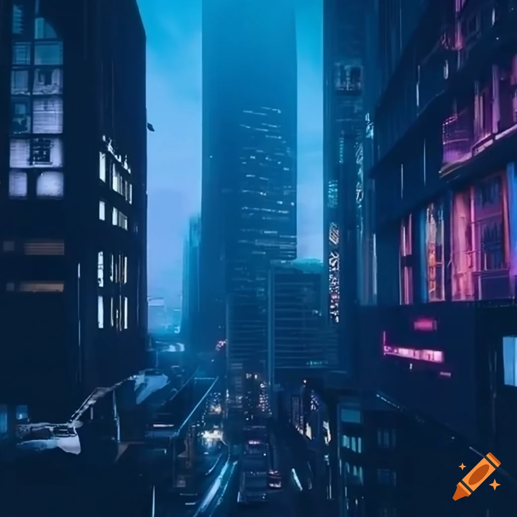 cyberpunk cityscape with skyscrapers and flying vehicles
