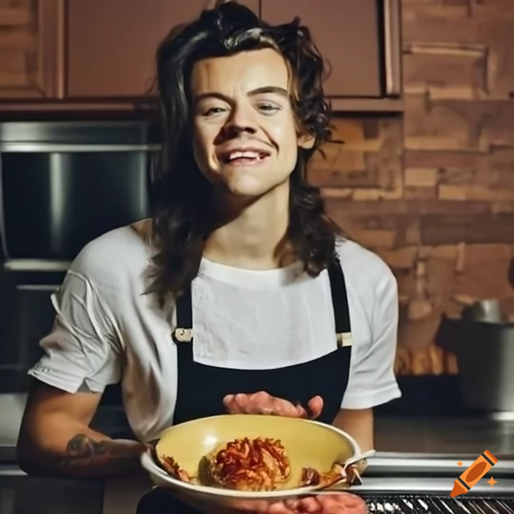 Harry styles cooking in the kitchen