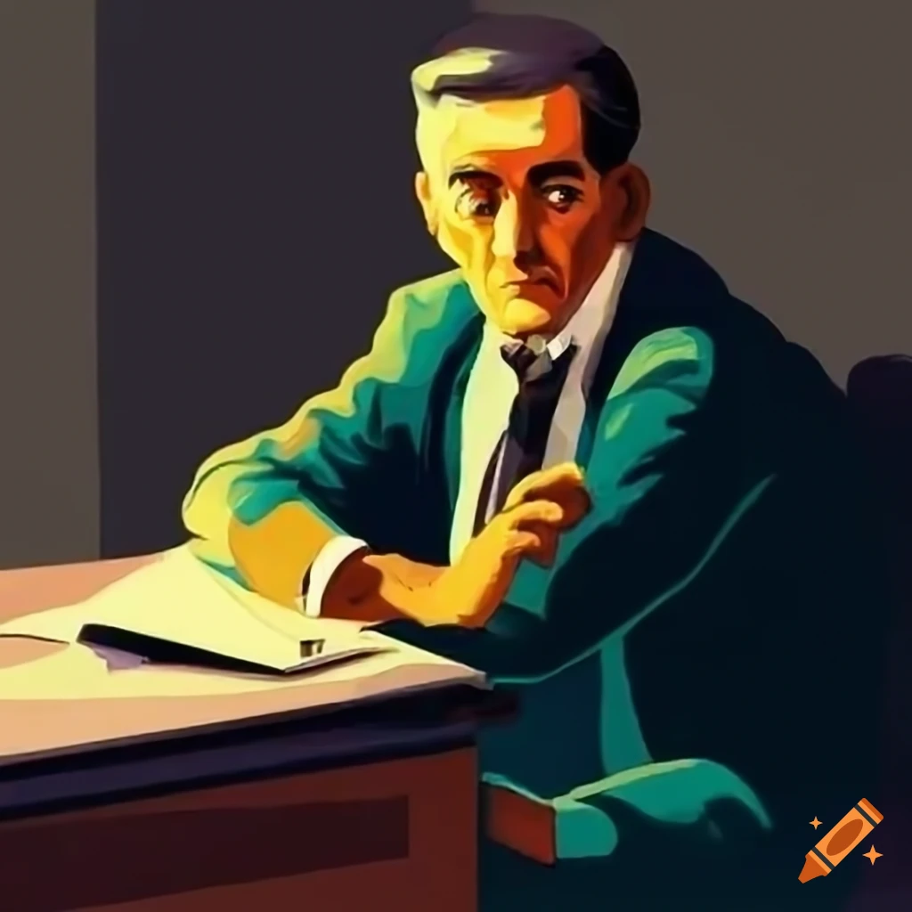 Vintage man sitting behind a bankers desk on Craiyon