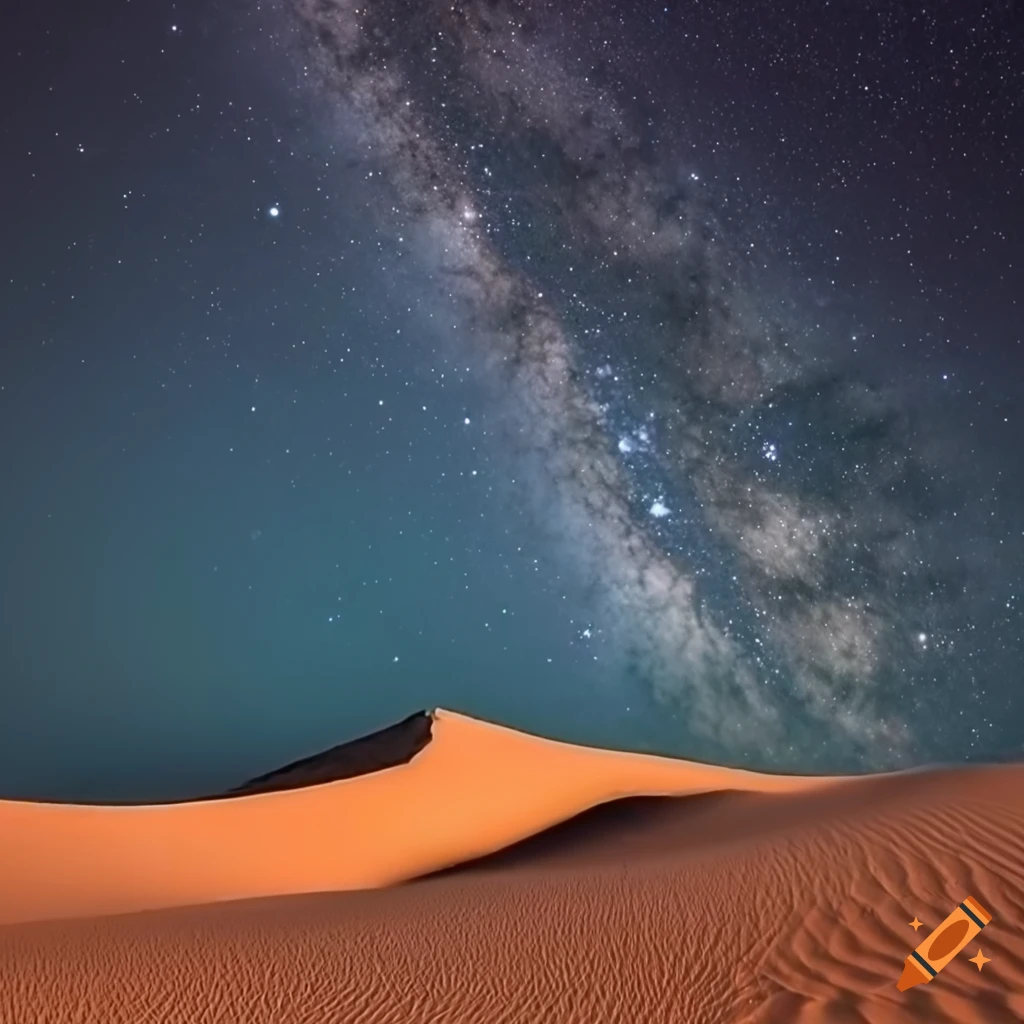 Desert night sky with starry sand dunes