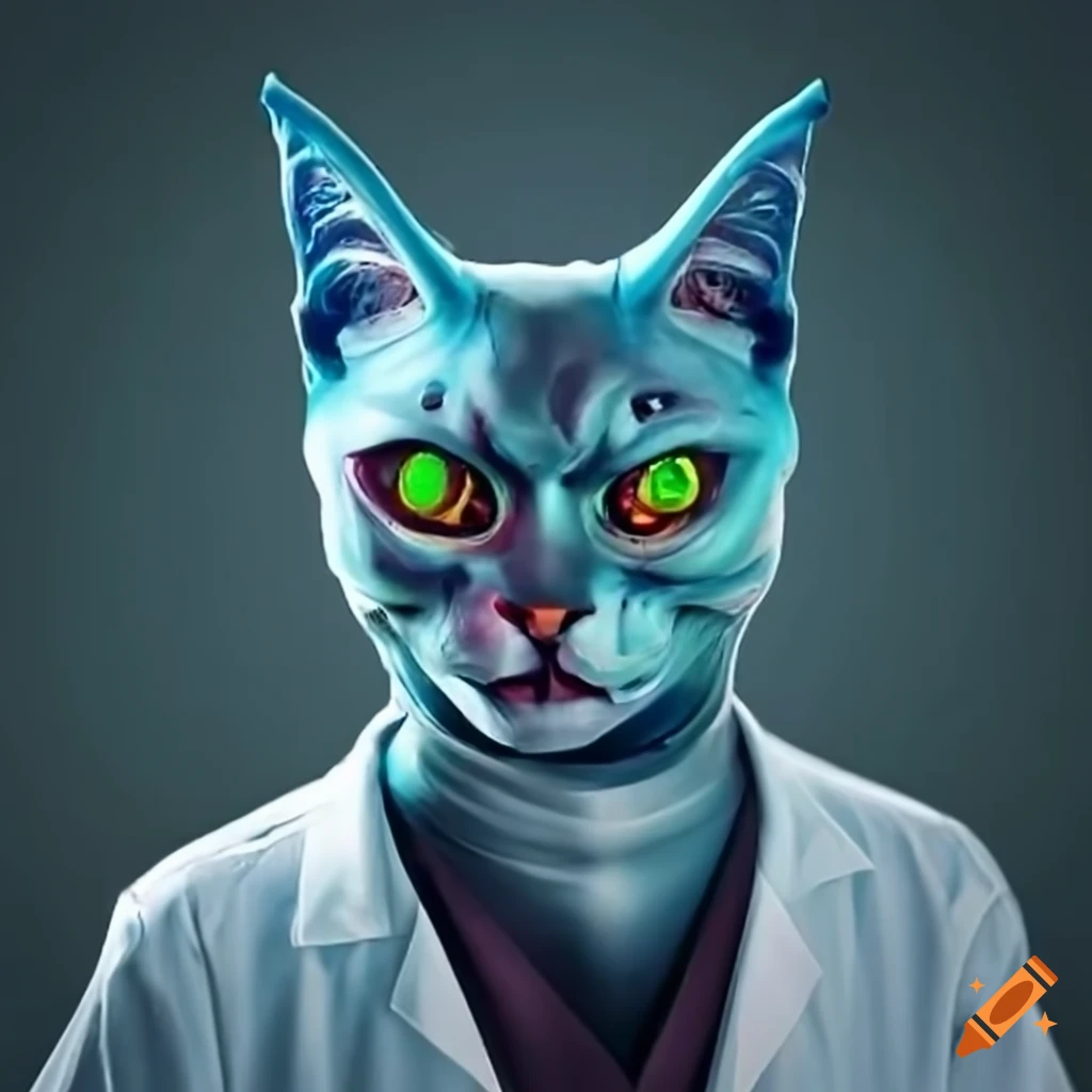 illustration of a cat scientist in a laboratory