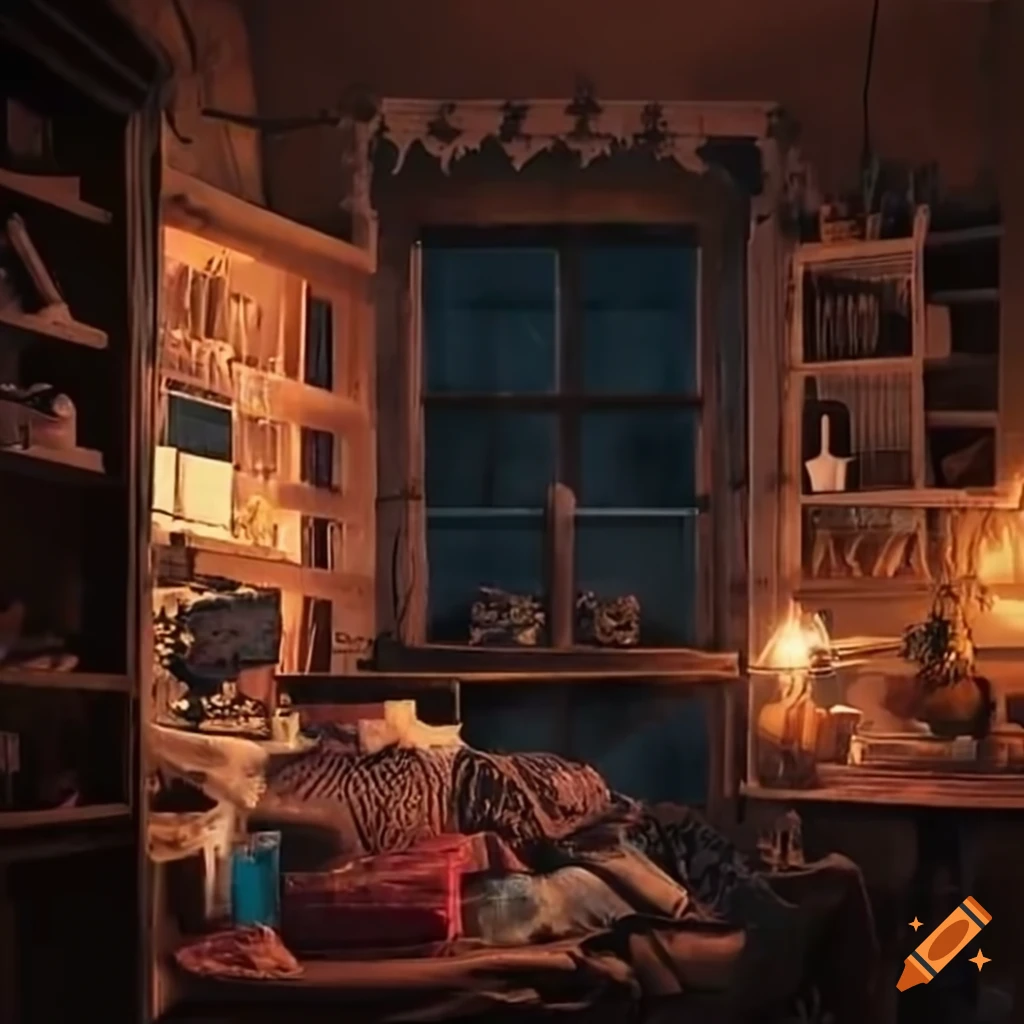 cozy interior of a grandma's home at night