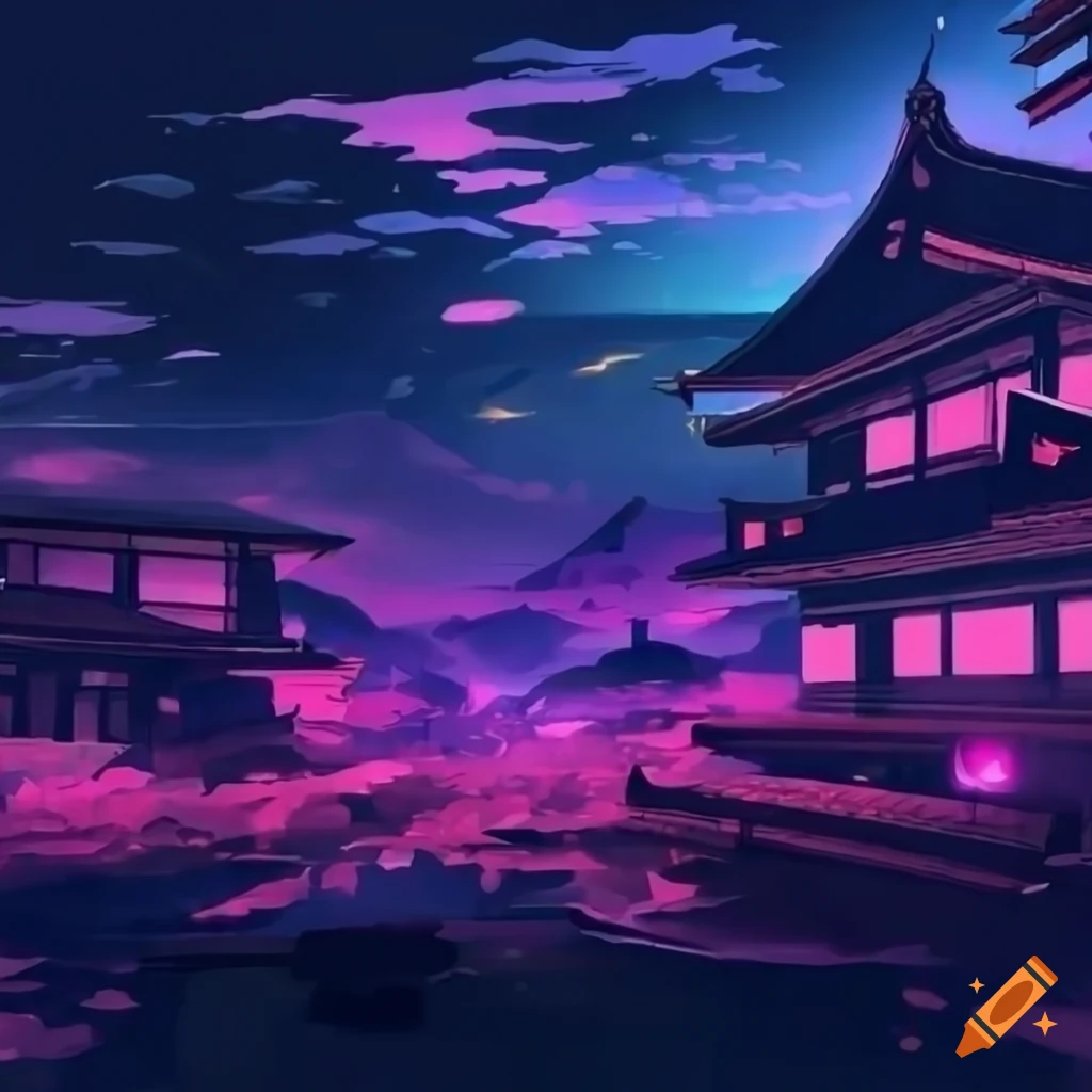 Futuristic japanese night landscape in anime style