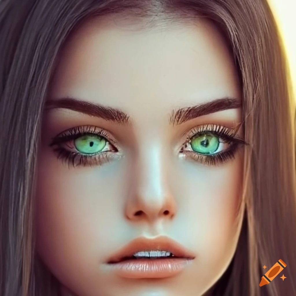 Beautiful Brunette Girl With Green Eyes