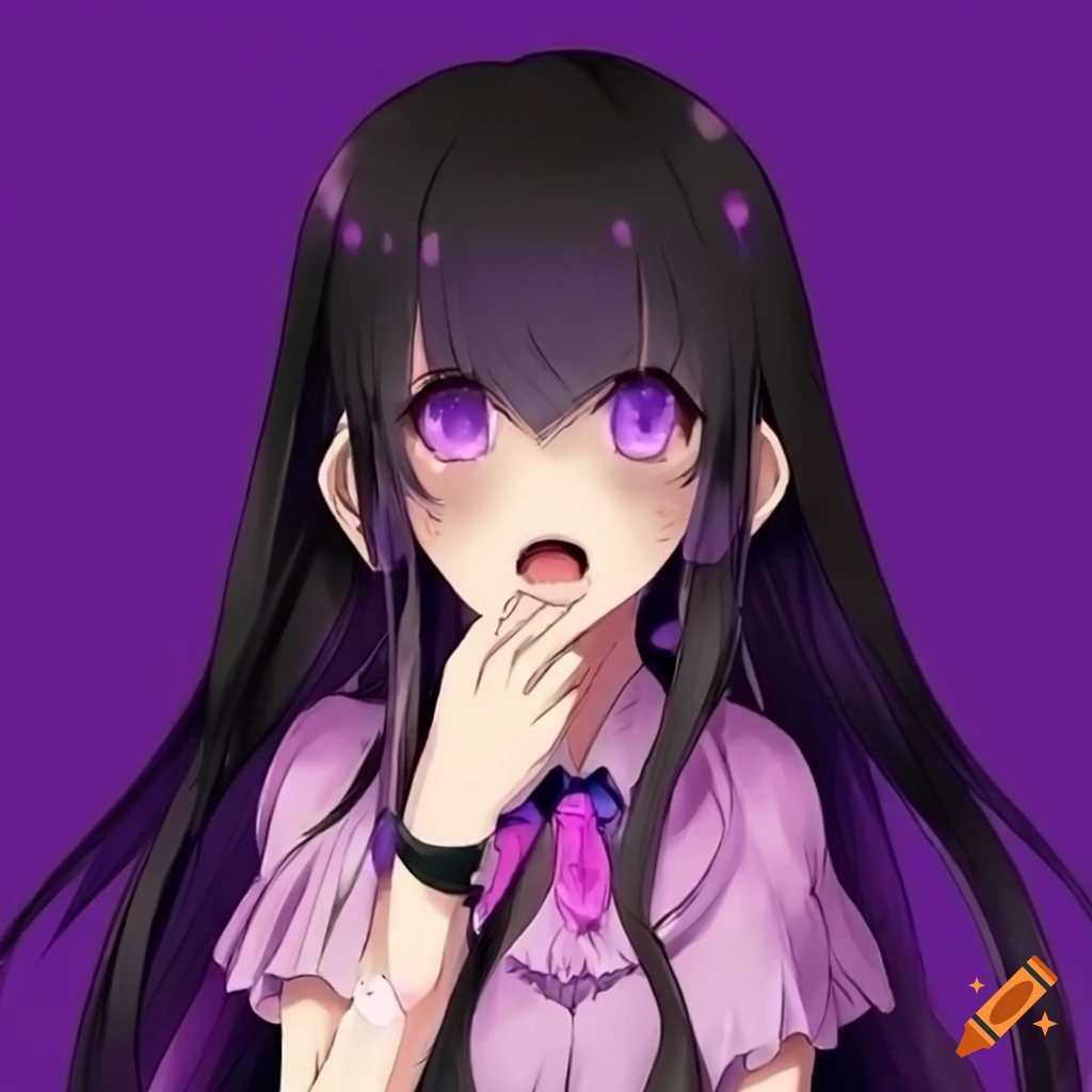 Digital art of a scared anime girl with purple eyes