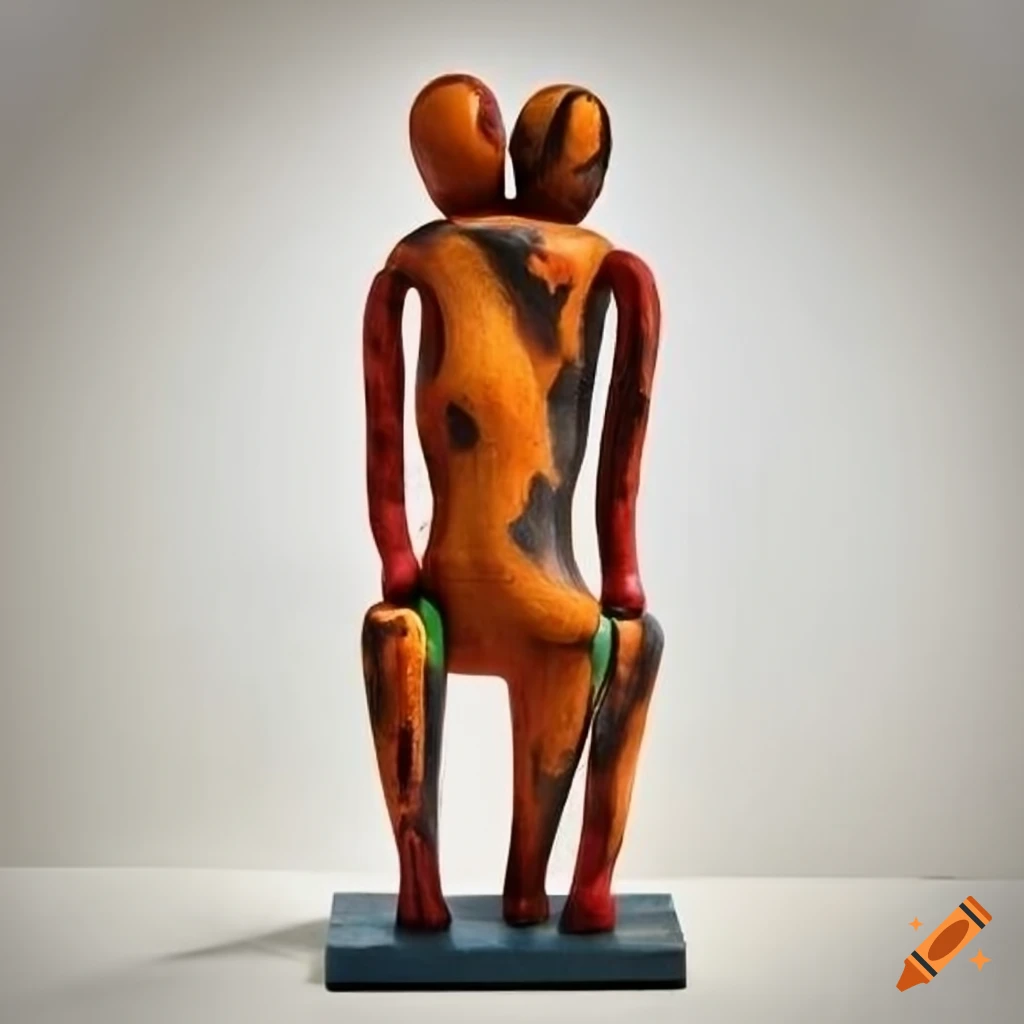 wooden painted abstract human figure in Salvador Dali style