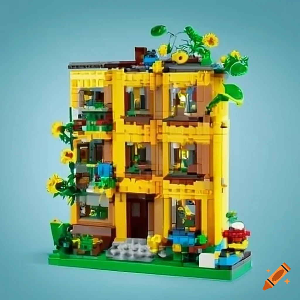 Sunflowers garden with lego apartment